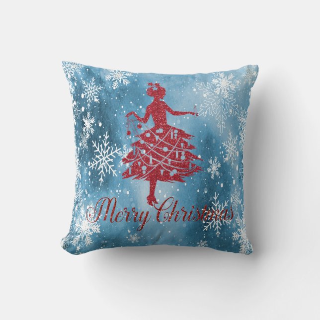 Cojín Decorativo Chica de árbol de navidad Purpurina rojo, azul cop (Anverso)