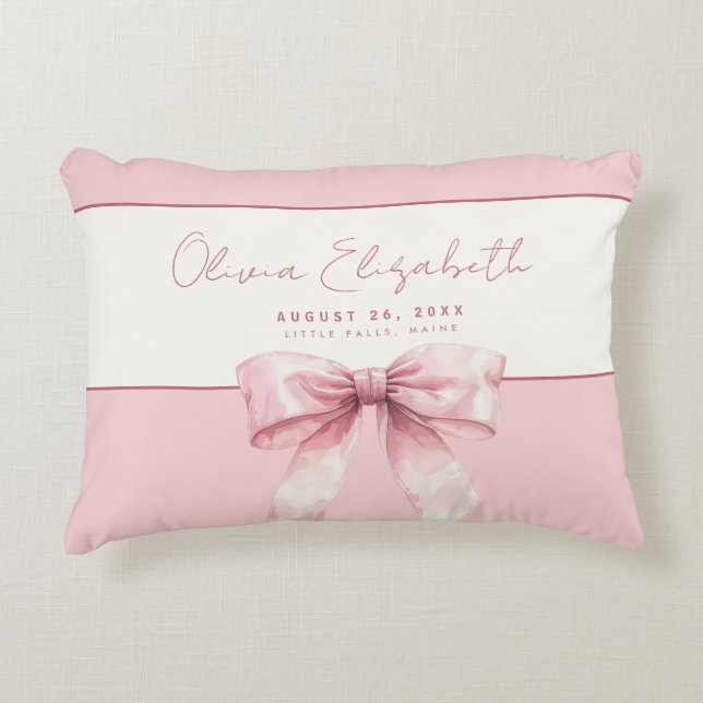 Cojín Decorativo Chica de arco rosado personalizado (Anverso)
