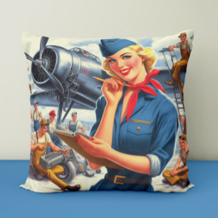 Cojín Decorativo Chica de avión antiguo