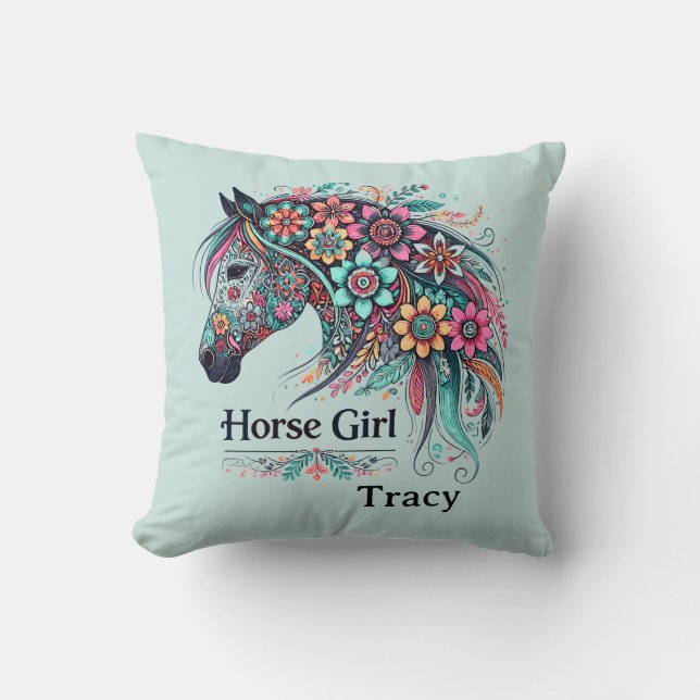 Cojín decorativo Chica de caballos personalizado (Anverso)