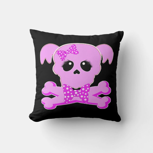 Cojín Decorativo Chica de cráneo rosa (Anverso)