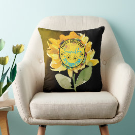 Cojín Decorativo Chica de cumpleaños feliz de girasol negro