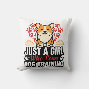 Cojín Decorativo Chica de Entrenamiento de Perros Corgi Camiseta Di