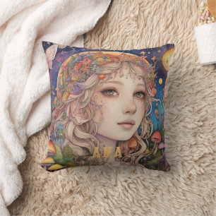 Cojín Decorativo Chica de fantasía mística - Personalizado mágico