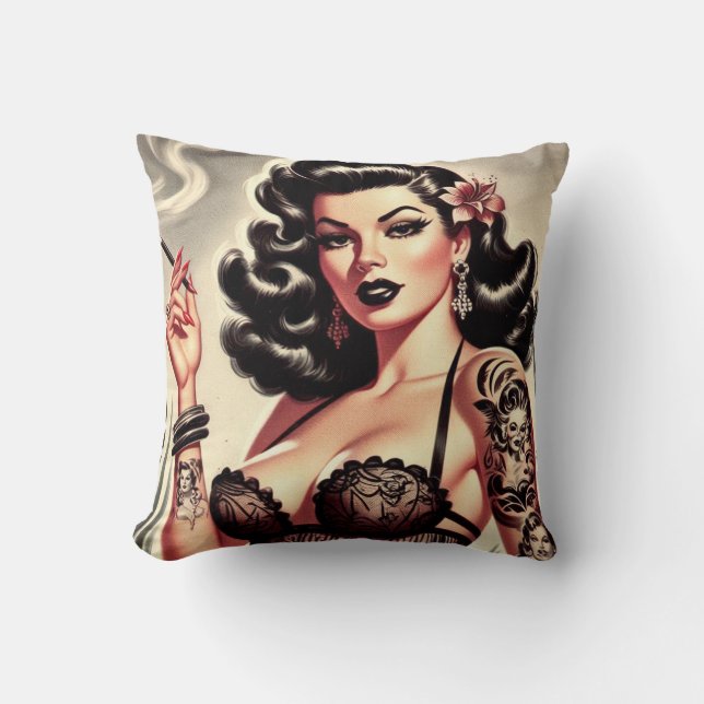 Cojín Decorativo Chica de Gótico Retro Tatto (Anverso)