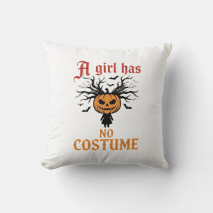 Cojín Decorativo Chica de Halloween No Tiene Disfraz de Calabaza