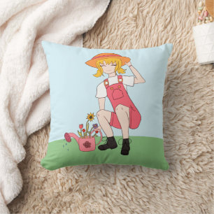 Cojín Decorativo Chica de jardinería con flores pelo rubio