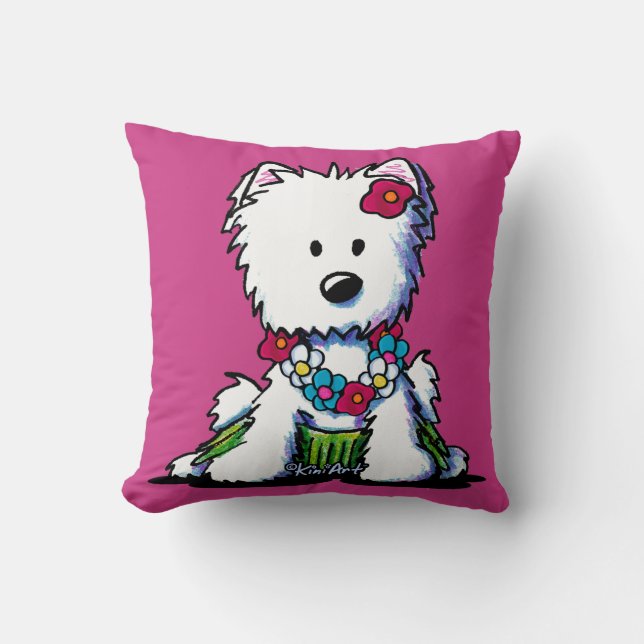 Cojín Decorativo Chica de KiniArt Westie Hula (Anverso)