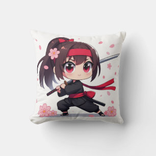 Cojín Decorativo Chica de la floración guerrera de ninja