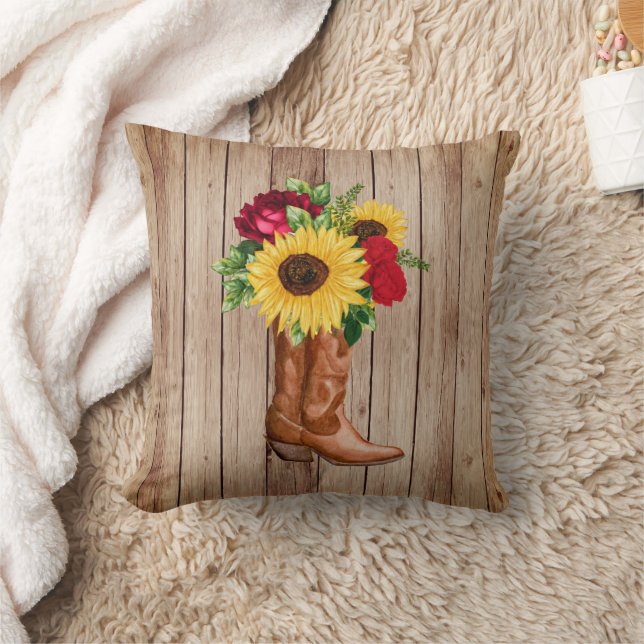 Cojín Decorativo Chica de Madera Rusa Boots girasoles Roses Rojos (Manta)