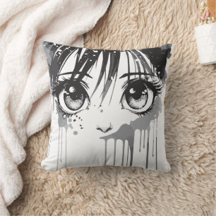 Cojín Decorativo Chica de Manga con Mirada Empapada en Pintura