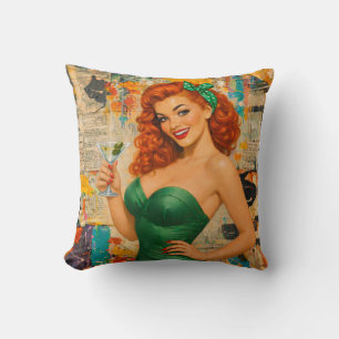 Cojín Decorativo Chica de Martini Pin-Up Pelirroja Vintage – Glamou