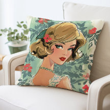 Chica de moda vintage Pillow, decoración de casa r