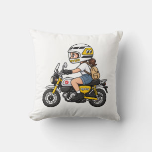 Cojín Decorativo Chica de Motocicleta Adorable – Dibujo Animado de