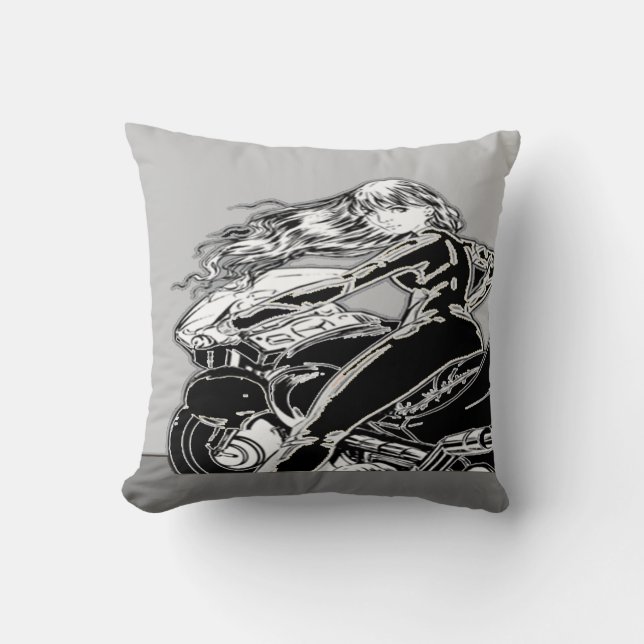 Cojín Decorativo Chica de motociclismo Pillow (Anverso)