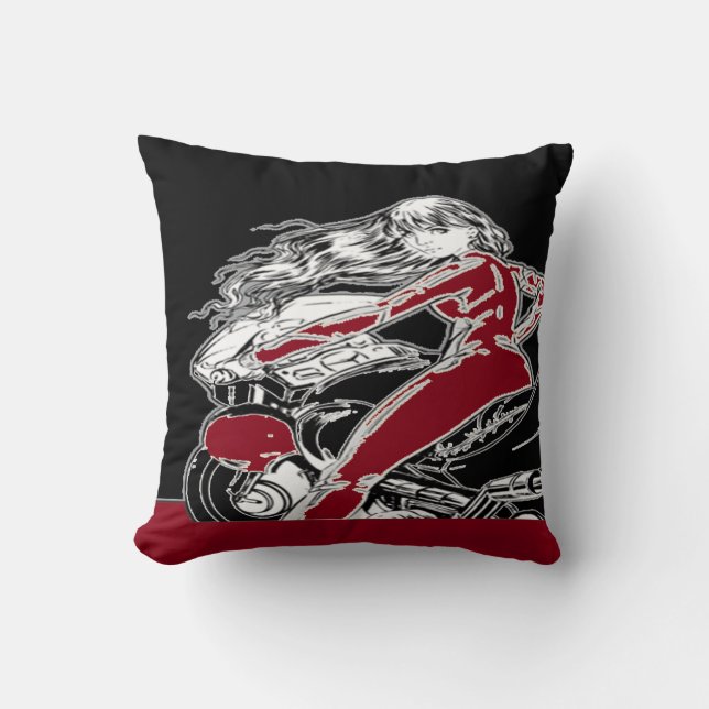 Cojín Decorativo Chica de motociclismo Pillow (Anverso)