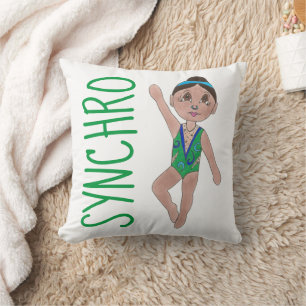 Cojín Decorativo Chica de nadador de sincronizado verde de natación