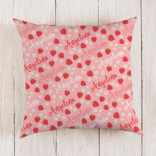Cojín Decorativo Chica de nombre personalizado de fresa rosa Pillow (Subido por el creador)
