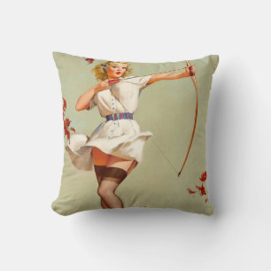 Cojín Decorativo Chica de Pin-Up de Tiro con Arco