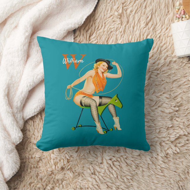 Cojín Decorativo Chica de Pinup de época - Bodega montando caballo  (Manta)