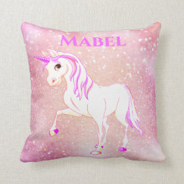 Cojín Decorativo Chica de Purpurina rosa de Unicornio