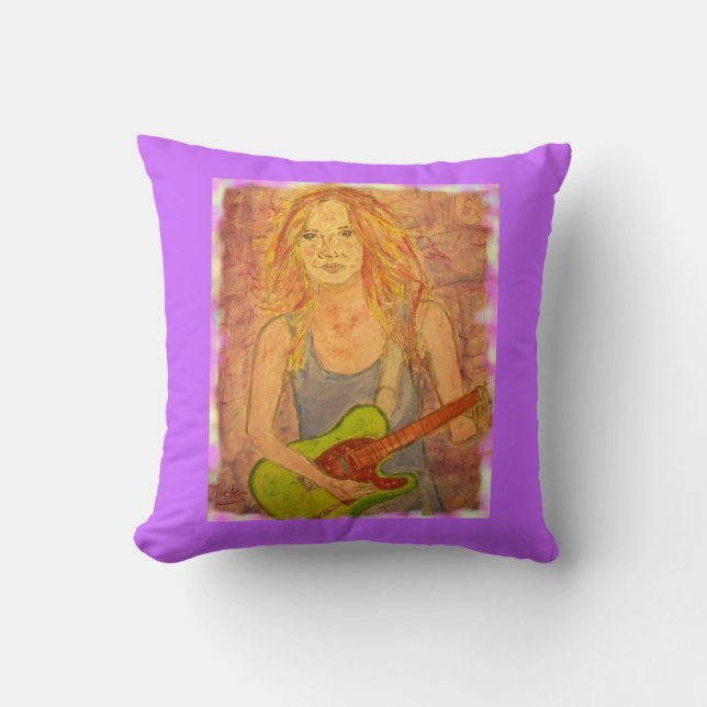 Cojín Decorativo chica de rock folclórico (Anverso)