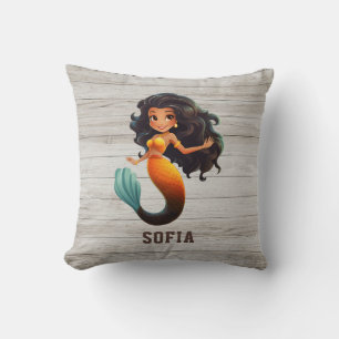 Cojín Decorativo Chica de sirena africana educada - Nombre personal
