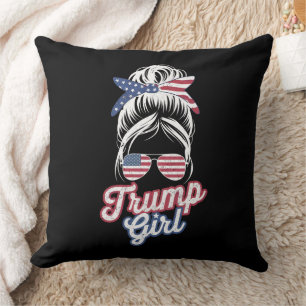 Cojín Decorativo Chica de Trump Pelo Revuelto Vintage USA Bandera A