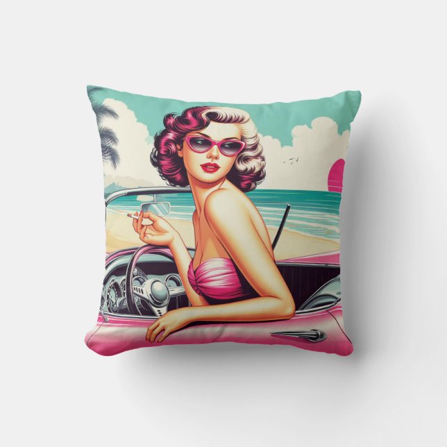 Cojín Decorativo Chica de verano retro (Anverso)