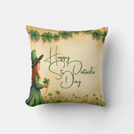 Cojín Decorativo Chica del Día de San Patricio con Shamrock