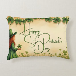 Cojín Decorativo Chica del Día de San Patricio con Shamrock