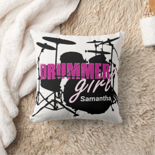 Cojín Decorativo Chica del tambor Nombre Grunge Purple con texto