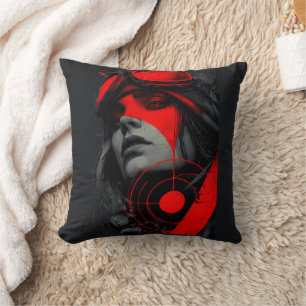 Cojín Decorativo Chica Distópica Ciberpunk al Límite Objetivo Rojo