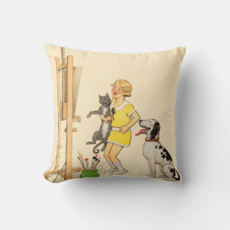 Cojín Decorativo Chica divertida de la época, imprenta de gato de p