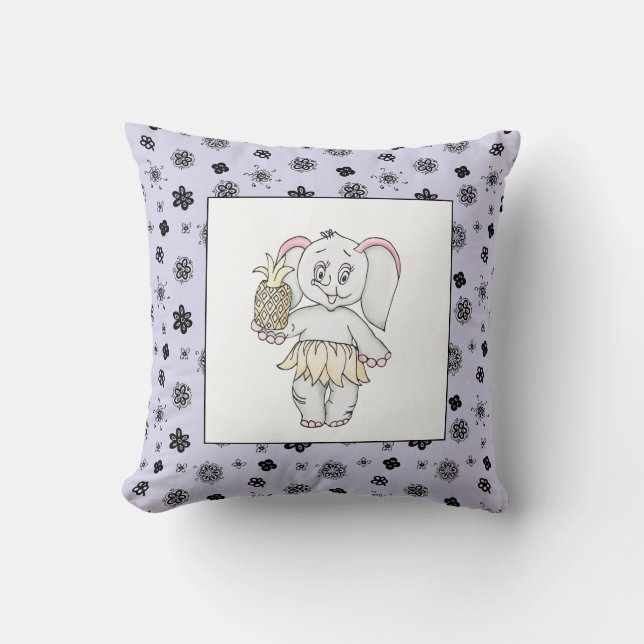 Cojín Decorativo Chica elefante bebé moderno para niños lavanda gri (Anverso)