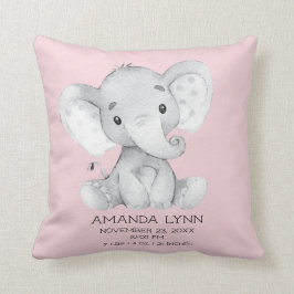 Cojín Decorativo CHICA Elefante Bebé Nacimiento Estadísticas Pillow