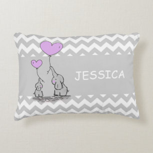 Cojín Decorativo Chica elefante Chevron Gris White LAVENDER