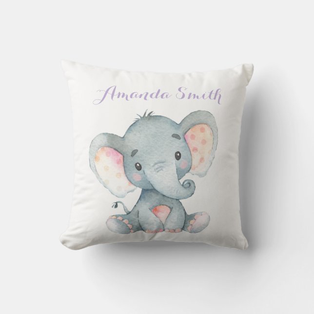 Cojín Decorativo Chica elefante morado (Anverso)