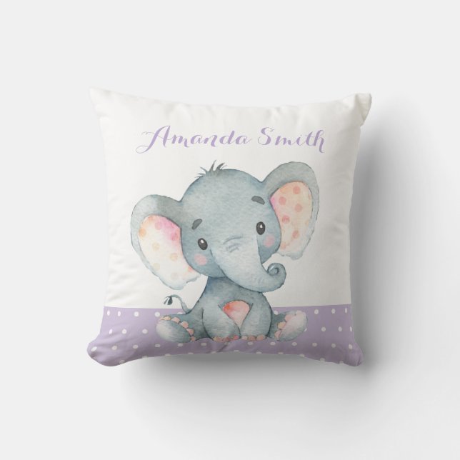 Cojín Decorativo Chica elefante morado (Anverso)