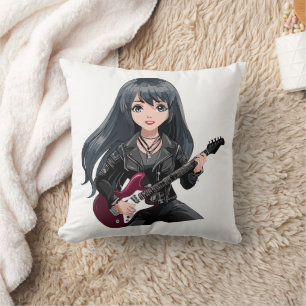 Cojín Decorativo Chica emo con cabello negro largo