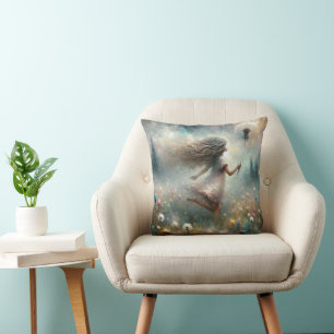Cojín Decorativo Chica en la pradera con un Dandelion