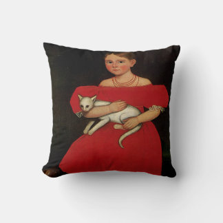 Cojín Decorativo Chica en rojo con su gato y su perro