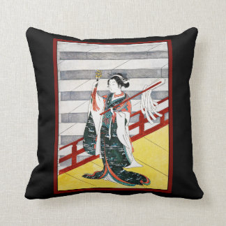 Cojín Decorativo Chica en viaje de la historia de arte de Woodblock