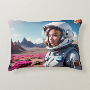 Cojín Decorativo Chica espacial explora el planeta
