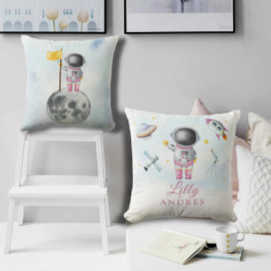 Cojín Decorativo Chica espacial Galaxia de oro Estrellas de la Luna