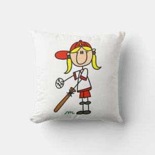 Cojín Decorativo Chica Figura de Palo Béisbol Arriba en el Bate
