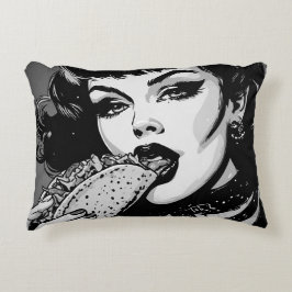 Cojín Decorativo Chica gótica de estilo gráfico BW de los 50 comien