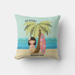 Cojín Decorativo Chica Hawaiana Surfista