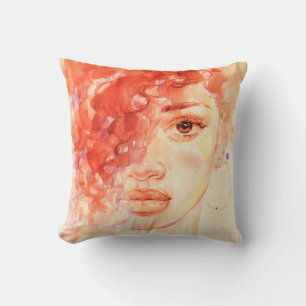 Cojín Decorativo Chica hermoso acuarela