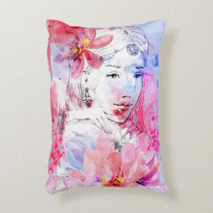 Cojín Decorativo Chica hermoso con un ramo de flores